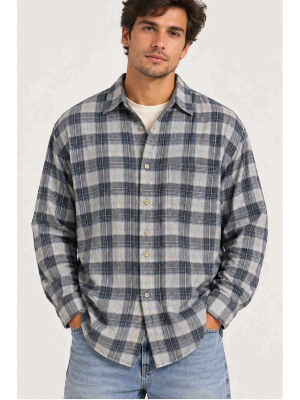John Varvatos USA Men XXL Plaid Button Down Shirt Gray Long Sleeve Designer